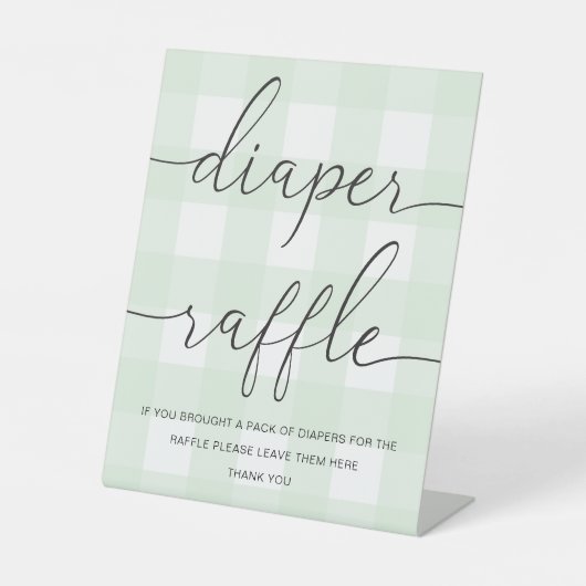 Mint Green Gingham Diaper Raffle Reclamebord Met Voetstuk (Voorkant)