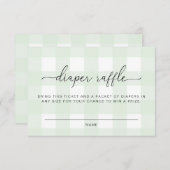 Mint Green Gingham Diaper Raffle Ticket Informatiekaartje (Voorkant / Achterkant)