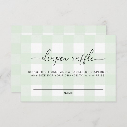 Mint Green Gingham Diaper Raffle Ticket Informatiekaartje (Voorkant / Achterkant)