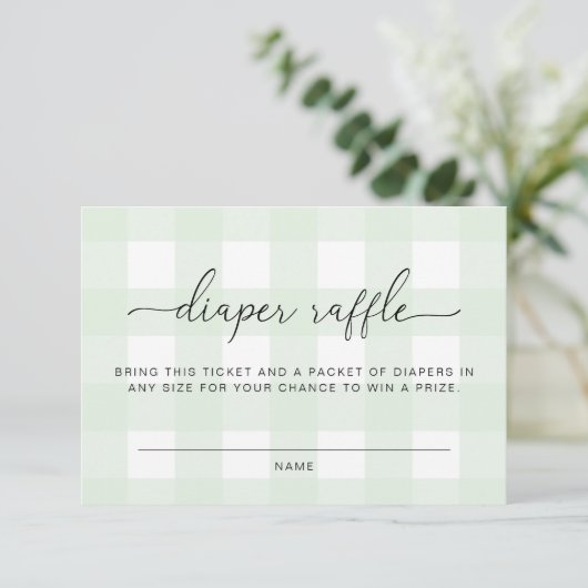 Mint Green Gingham Diaper Raffle Ticket Informatiekaartje (Staand voorkant)