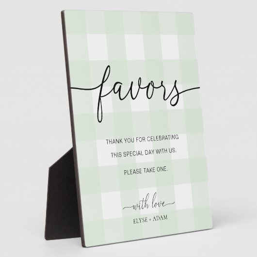 Mint Green Gingham Favors Sign Fotoplaat (Zijkant)