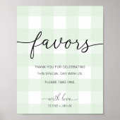 Mint Green Gingham Favors Sign Poster (Voorkant)