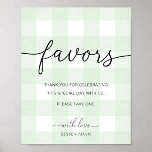 Mint Green Gingham Favors Sign Poster