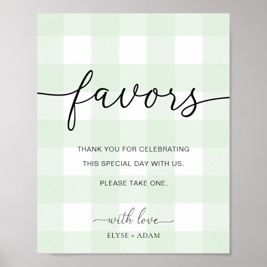 Mint Green Gingham Favors Sign Poster (Voorkant)