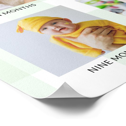 Mint Green Gingham First Birthday Photo Timeline Poster (Hoek)