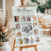 Mint Green Gingham First Birthday Photo Timeline Poster