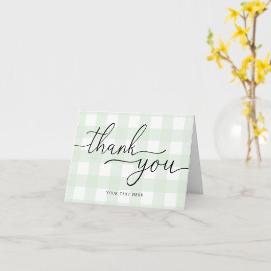 Mint Green Gingham Folded Hartelijk dank Kaart (Gele Bloem)