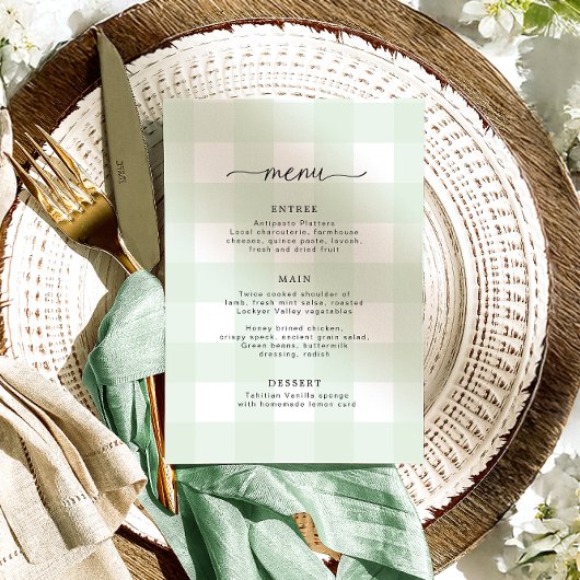 Mint Green Gingham Menu