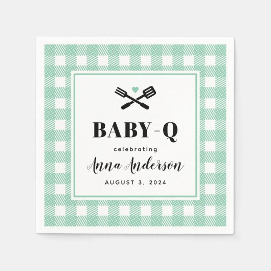 Mint Green Gingham Plaid Baby Q Servet (Voorkant)