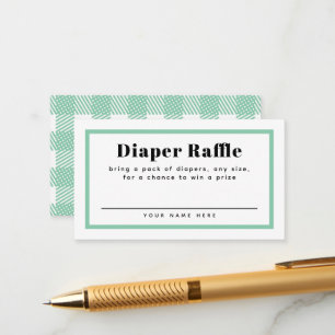 Mint Green Gingham Plaid Baby shower Luier Raffle Informatiekaartje