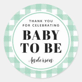 Mint Green Gingham Plaid Dank u Baby Ronde Sticker