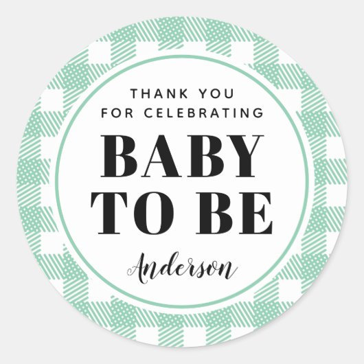 Mint Green Gingham Plaid Dank u Baby Ronde Sticker (Voorkant)
