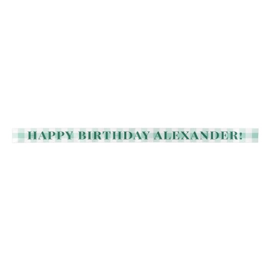 Mint Green Gingham Plaid Green Text Happy Birthday Satijnen Lint (Voorkant)