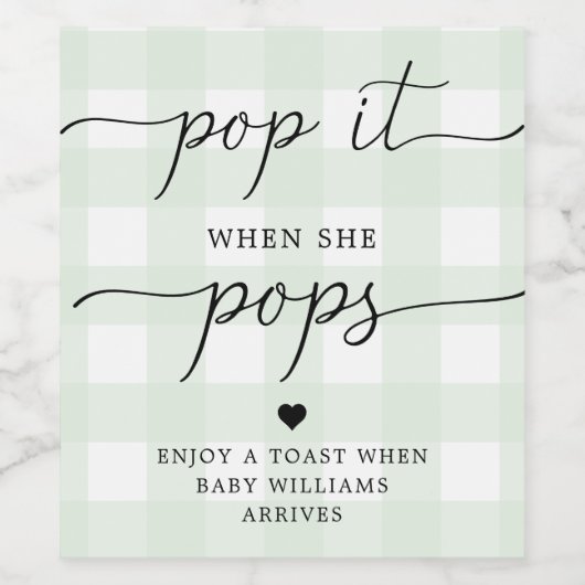 Mint Green Gingham Pop het als ze Pop Wijn Etiket (Enkel label)