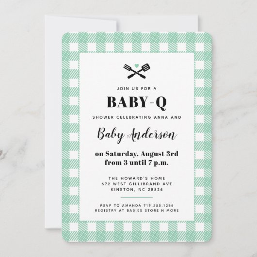Mint Green Gingham Pset Baby shower BBQ Kaart (Voorkant)