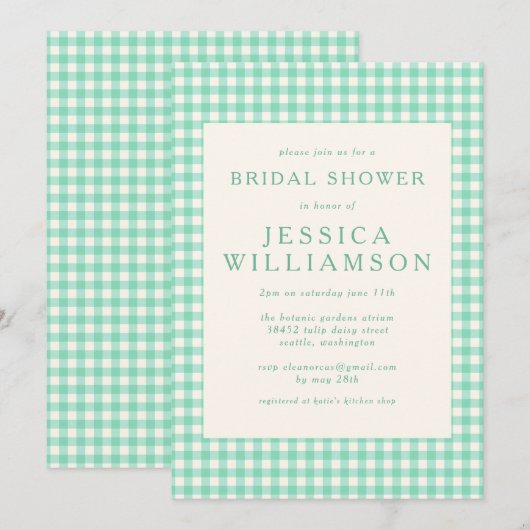 Mint Green Gingham Pset Vrijgezellenfeest Kaart (Voorkant / Achterkant)