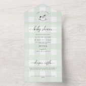 Mint Green Gingham Rocking Horse Baby shower All In One Uitnodiging (Binnen)