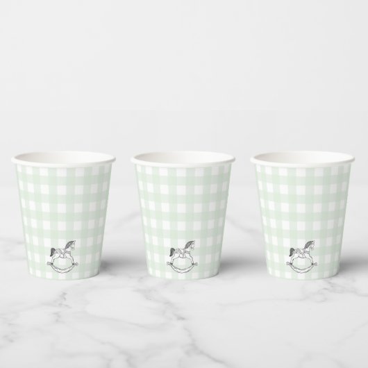 Mint Green Gingham Rocking Horse Paper cup Papieren Bekers (Multi)