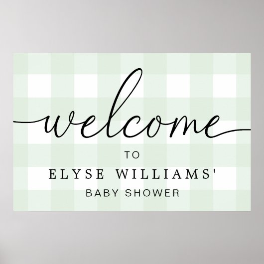Mint Green Gingham Welcome Sign Poster (Voorkant)