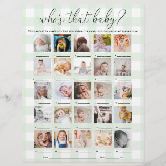 Mint Green Gingham Who's That Baby 25 Photo Game Flyer