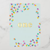 Mint Green Girl First Birthday Confetti Gold Foil Folie Uitnodiging (Voorkant)