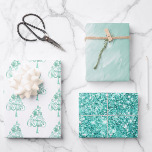 Mint Green Glam Glitter Kerstmis Inpakpapier Vel