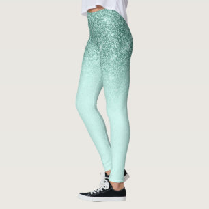 Mint Green Glam Glitter Sparkle Ombre Trendy Leggings