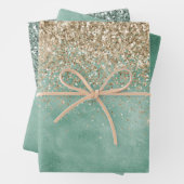 Mint Green Glam Gold Sparkle Glitter Inpakpapier Vel (In situ)