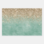 Mint Green Glam Gold Sparkle Glitter Inpakpapier Vel (Voorkant)