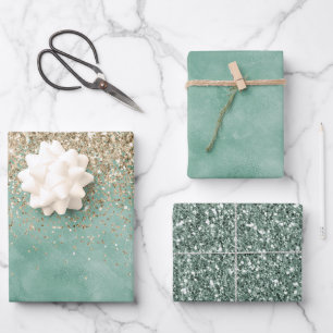 Mint Green Glam Gold Sparkle Glitter Inpakpapier Vel