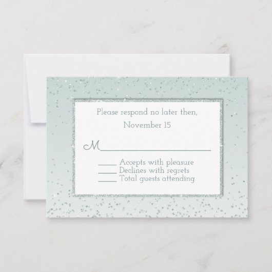 Mint Green Glitter and Shine Wedding RSVP Kaart (Voorkant)