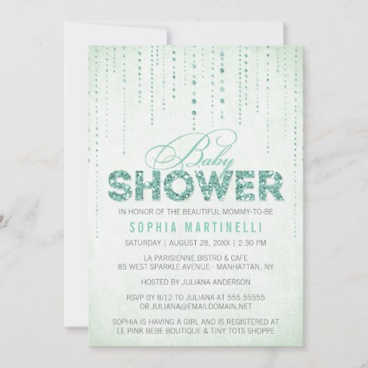 Mint Green Glitter Baby shower Invitation Kaart (Voorkant)