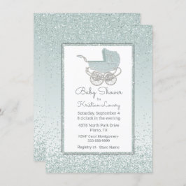 Mint Green Glitter Baby shower Invitation Kaart