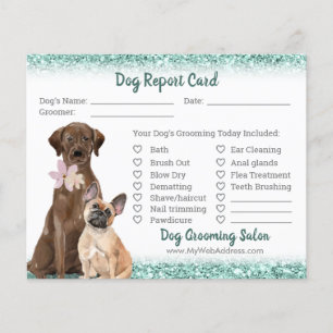 Mint Green Glitter Dog Grooming Report Kaart Flyer
