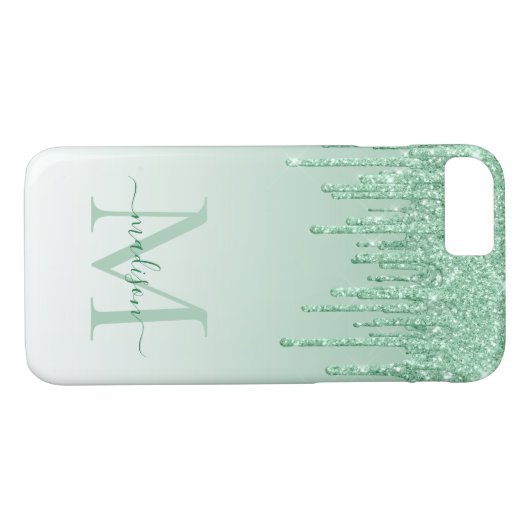 Mint Green Glitter Drift Sparkle Monogram Manuscri Case-Mate iPhone Case (Achterkant (Horizontaal))