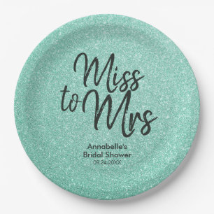 Mint Green Glitter Girly Miss to Mrs Vrijgezellenf Papieren Bordje