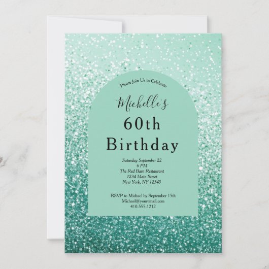 Mint Green Glitter Glam Bling 60e verjaardag Haar Kaart (Voorkant)