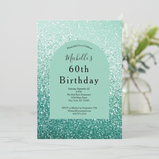 Mint Green Glitter Glam Bling 60e verjaardag Haar Kaart (Staand voorkant)
