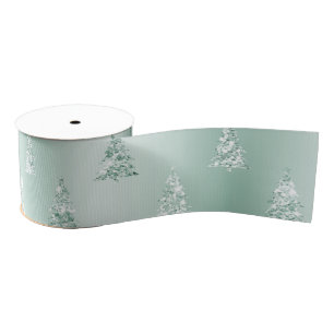 Mint Green Glitter Kerstbomen Grosgrain Lint