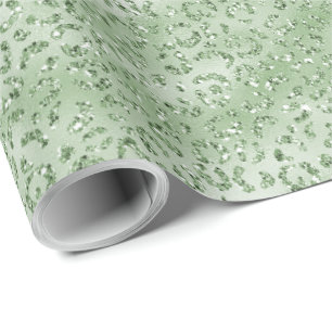 Mint Green Glitter Luipaard Print Cadeaupapier
