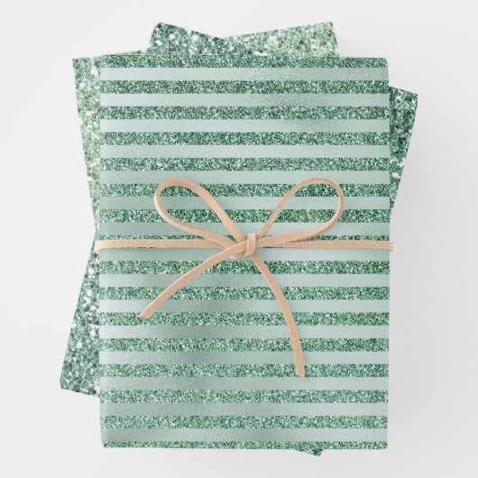  Mint Green Glitter Ombre Stripes       Inpakpapier Vel (In situ)