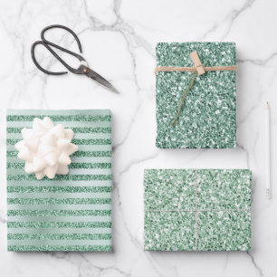 Mint Green Glitter Ombre Stripes       Inpakpapier Vel