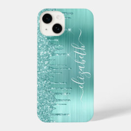 Mint Green Glitter Personalized iPhone 14 Hoesje