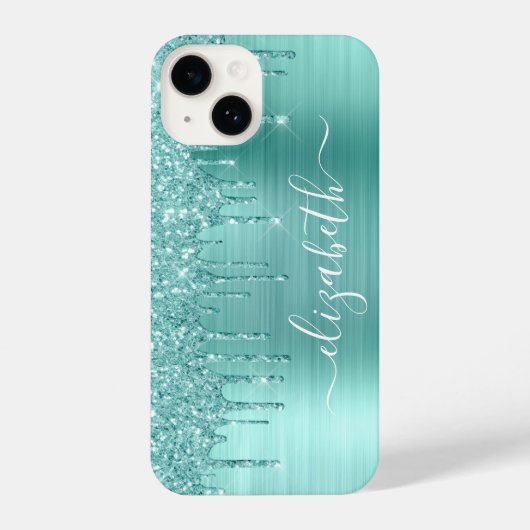 Mint Green Glitter Personalized iPhone Hoesje (Achterkant)