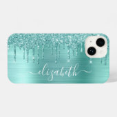 Mint Green Glitter Personalized iPhone Hoesje (Achterkant horizontaal)