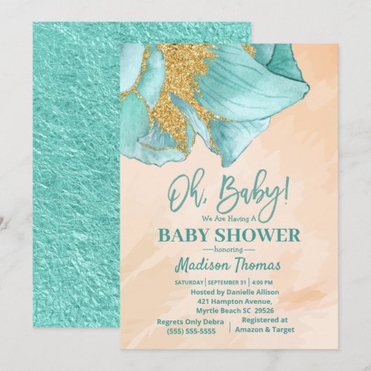 Mint Green Glitter Roos Boys Baby shower Kaart (Voorkant / Achterkant)