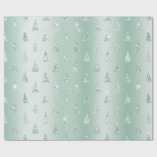Mint Green Glitter Sparkle Kerstbomen Cadeaupapier (Vlak)