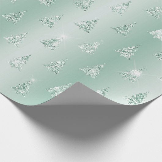 Mint Green Glitter Sparkle Kerstbomen Cadeaupapier (Hoek)