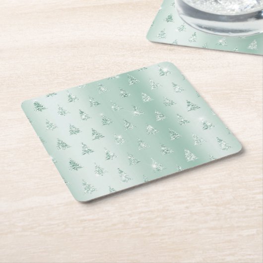 Mint Green Glitter Sparkle Kerstbomen Kartonnen Onderzetters (Schuin)