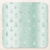 Mint Green Glitter Sparkle Kerstbomen Kartonnen Onderzetters (Voorkant)